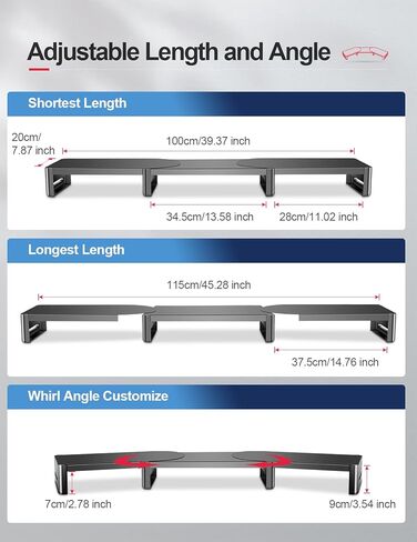 Vaydeer Adjustable Dual Monitor Stand with USB, Angled Double Monitor Riser, Metal Computer Support for 2 Monitors, Desk Hub with Shelf Storage Raiser for iMac Laptop PC Screen Office Studio Organizer in Saudi Arabia