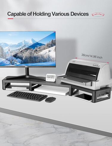 Vaydeer Adjustable Dual Monitor Stand with USB, Angled Double Monitor Riser, Metal Computer Support for 2 Monitors, Desk Hub with Shelf Storage Raiser for iMac Laptop PC Screen Office Studio Organizer in Saudi Arabia