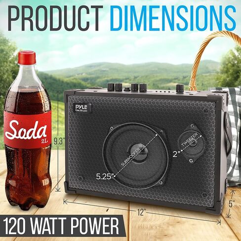 Pyle Bluetooth Speaker - 120W Rechargeable Leather Portable Wireless BT Retro Style Audio System with TWS, FM Radio, Heavy Bass Music Player w/Remote Control, 5H Long Playtime, AUX, Mic input in Saudi Arabia