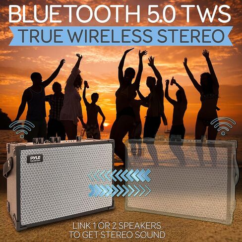 Pyle Bluetooth Speaker - 120W Rechargeable Leather Portable Wireless BT Retro Style Audio System with TWS, FM Radio, Heavy Bass Music Player w/Remote Control, 5H Long Playtime, AUX, Mic input in Saudi Arabia
