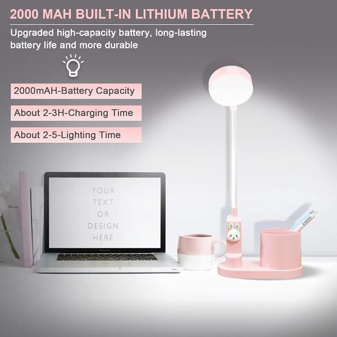 Pink Kids Desk Lamp with Pen Holder, Rabbit Cute LED Desk/Table Lamp with Dimmable Natrue Light, USB Rechargeable and Funny Projector, Small Bedside lamp, LED lamp for Girls Bedrooms in Saudi Arabia
