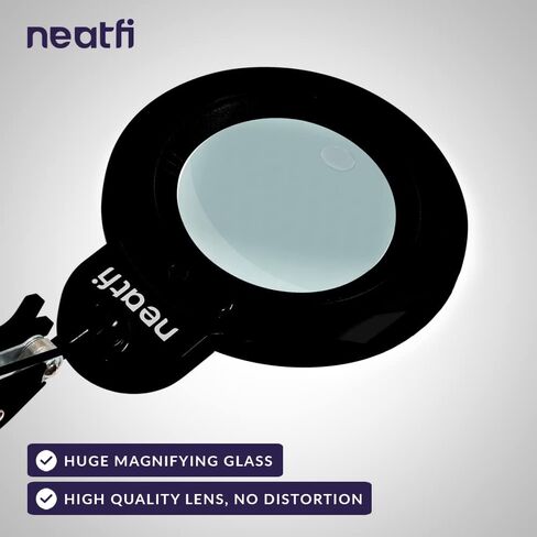 Neatfi XL Bifocal LED Magnifying Lamp, 7-Inch Acrylic Lens, 5D/20D Magnification, Hands-Free, Dimmable, 84 SMD LED, Adjustable Arm for Crafts, Reading, Close Work (White, with Clamp) in Kuwait