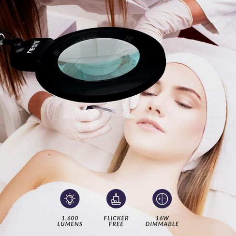 Neatfi XL Bifocal LED Magnifying Lamp, 7-Inch Acrylic Lens, 5D/20D Magnification, Hands-Free, Dimmable, 84 SMD LED, Adjustable Arm for Crafts, Reading, Close Work (White, with Clamp) in Kuwait