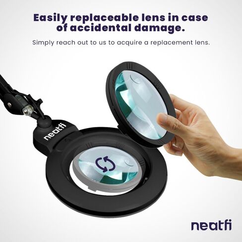 Neatfi XL Bifocal LED Magnifying Lamp, 7-Inch Acrylic Lens, 5D/20D Magnification, Hands-Free, Dimmable, 84 SMD LED, Adjustable Arm for Crafts, Reading, Close Work (White, with Clamp) in Kuwait