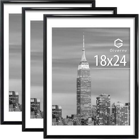Giverny 24 x 36 Picture Frame Black 3 Pack, Display 24x36 Poster Frame or 20x30 Mat Picture Frame with Lightweight Molding, HD Plexiglass for Horizontal or Vertical Wall Mounting in Saudi Arabia