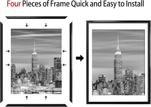 Giverny 24 x 36 Picture Frame Black 3 Pack, Display 24x36 Poster Frame or 20x30 Mat Picture Frame with Lightweight Molding, HD Plexiglass for Horizontal or Vertical Wall Mounting in Saudi Arabia