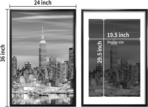Giverny 24 x 36 Picture Frame Black 3 Pack, Display 24x36 Poster Frame or 20x30 Mat Picture Frame with Lightweight Molding, HD Plexiglass for Horizontal or Vertical Wall Mounting in Saudi Arabia