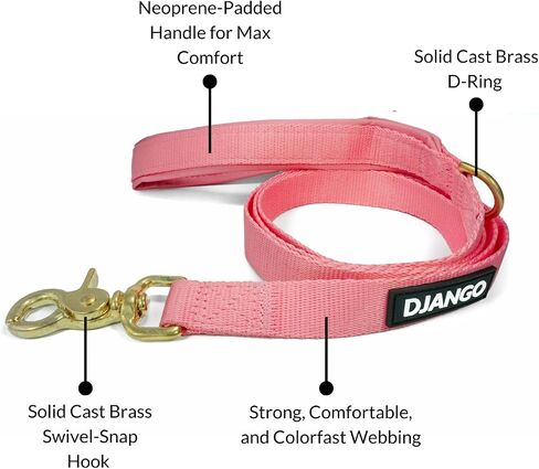 DJANGO Adventure Dog Leash – Strong, Comfortable, and Stylish Dog Leash with Solid Brass Hardware and Padded Handle - Designed for Outdoor Adventures and Everyday Use (Crimson Red) in Saudi Arabia