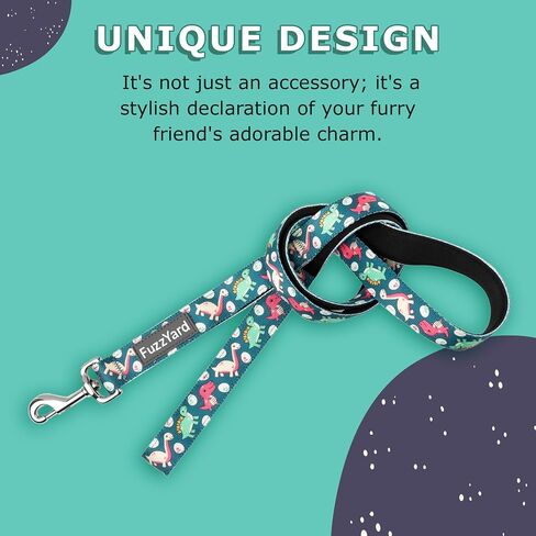 FuzzYard Dinosaur Land Dog Leash | Size S | Comfortable Neoprene Lead for Dogs | Perfect for Outdoor Walking & Training in Saudi Arabia