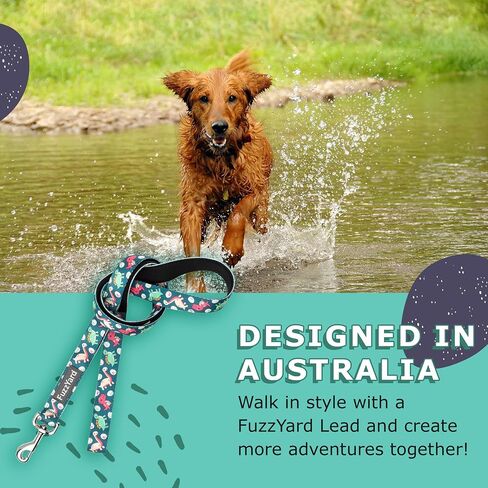 FuzzYard Dinosaur Land Dog Leash | Size S | Comfortable Neoprene Lead for Dogs | Perfect for Outdoor Walking & Training in Saudi Arabia