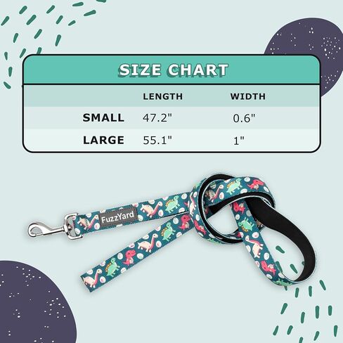 FuzzYard Dinosaur Land Dog Leash | Size S | Comfortable Neoprene Lead for Dogs | Perfect for Outdoor Walking & Training in Saudi Arabia