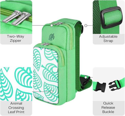 TNP Switch Bag, Travel Bag Compatible with Nintendo Switch & Switch Lite - Shoulder Bag Travel Case Cute Portable Carrying Backpack for Animal Crossing Games Accessories Console & Dock Charger - Green in Saudi Arabia