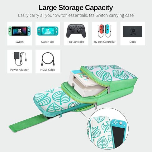 TNP Switch Bag, Travel Bag Compatible with Nintendo Switch & Switch Lite - Shoulder Bag Travel Case Cute Portable Carrying Backpack for Animal Crossing Games Accessories Console & Dock Charger - Green in Saudi Arabia