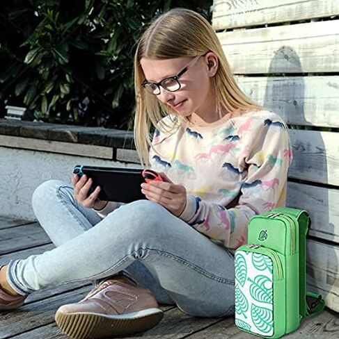 TNP Switch Bag, Travel Bag Compatible with Nintendo Switch & Switch Lite - Shoulder Bag Travel Case Cute Portable Carrying Backpack for Animal Crossing Games Accessories Console & Dock Charger - Green in Saudi Arabia