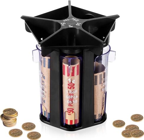 Coin Sorter, 5-in-1 Coin Counters & Coin Sorters Tube with Coin Wrappers Black Coin Organizer Change Sorter Counter Coin Roller Machine Accurate & Simple, 5.12x4.53x3.15 Inch in Saudi Arabia