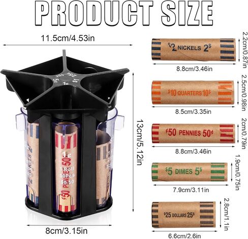 Coin Sorter, 5-in-1 Coin Counters & Coin Sorters Tube with Coin Wrappers Black Coin Organizer Change Sorter Counter Coin Roller Machine Accurate & Simple, 5.12x4.53x3.15 Inch in Saudi Arabia