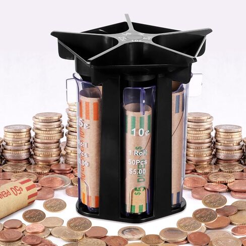 Coin Sorter, 5-in-1 Coin Counters & Coin Sorters Tube with Coin Wrappers Black Coin Organizer Change Sorter Counter Coin Roller Machine Accurate & Simple, 5.12x4.53x3.15 Inch in Saudi Arabia