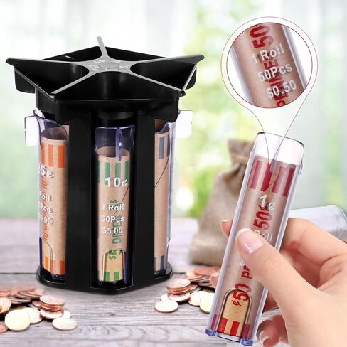 Coin Sorter, 5-in-1 Coin Counters & Coin Sorters Tube with Coin Wrappers Black Coin Organizer Change Sorter Counter Coin Roller Machine Accurate & Simple, 5.12x4.53x3.15 Inch in Saudi Arabia