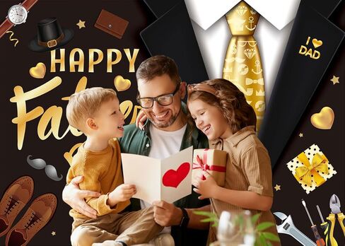 Happy Father's Day Backdrop 7X5FT I Love Dad Father's Day Party Background Best Dad Ever Festival Shirt Tie Tools Fathers Day Photography Backdrop (82x59inch) in Kuwait