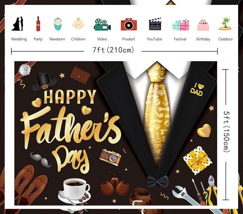 Happy Father's Day Backdrop 7X5FT I Love Dad Father's Day Party Background Best Dad Ever Festival Shirt Tie Tools Fathers Day Photography Backdrop (82x59inch) in Kuwait
