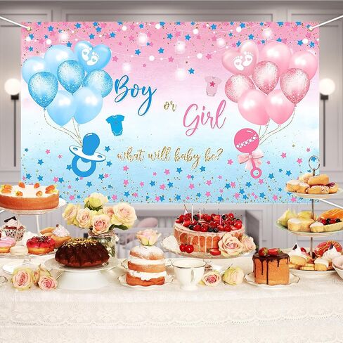 Avezano Gender Reveal Backdrop Boy or Girl Sign Banner Blue and Pink Stars Dots Balloon Theme Baby Gender Reveal Party Decorations Gender Reveal Party Supplies 70.8 x 43.3 Inch in Saudi Arabia