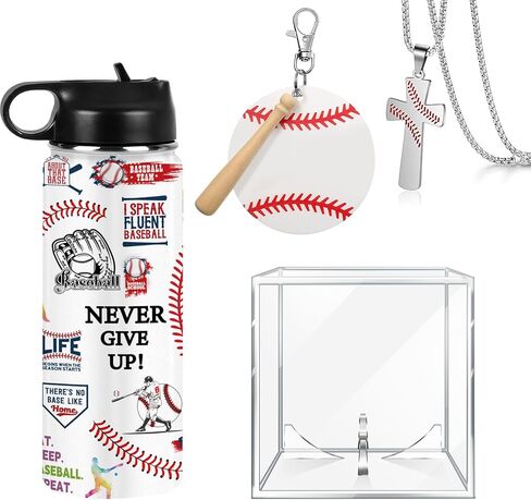 4 قطع هدايا البيسبول تشمل الفولاذ المقاوم للصدأ بهلوان البيسبول سلسلة المفاتيح قلادة البيسبول عرض حالة الهدايا لمن يحبون هدية عيد ميلاد البيسبول in Kuwait