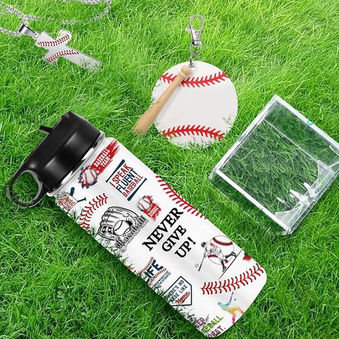 4 قطع هدايا البيسبول تشمل الفولاذ المقاوم للصدأ بهلوان البيسبول سلسلة المفاتيح قلادة البيسبول عرض حالة الهدايا لمن يحبون هدية عيد ميلاد البيسبول in Kuwait