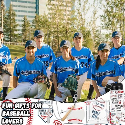 4 قطع هدايا البيسبول تشمل الفولاذ المقاوم للصدأ بهلوان البيسبول سلسلة المفاتيح قلادة البيسبول عرض حالة الهدايا لمن يحبون هدية عيد ميلاد البيسبول in Kuwait