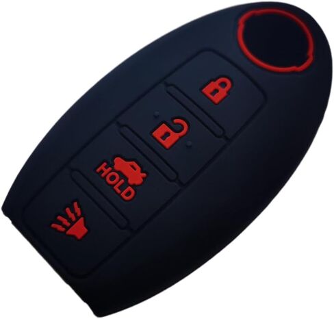 Silicone Key Fob Cover Remote Keyless Case Protector Compatible with Nissan 350Z 370Z Altima Armada GT-R Maxima Murano Pathfinder Rogue Select Sentra Titan Versa Note Xterra (4 Buttons Black & Pink) in Saudi Arabia