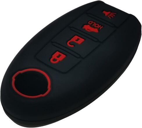 Silicone Key Fob Cover Remote Keyless Case Protector Compatible with Nissan 350Z 370Z Altima Armada GT-R Maxima Murano Pathfinder Rogue Select Sentra Titan Versa Note Xterra (4 Buttons Black & Pink) in Saudi Arabia
