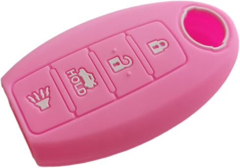 Silicone Key Fob Cover Remote Keyless Case Protector Compatible with Nissan 350Z 370Z Altima Armada GT-R Maxima Murano Pathfinder Rogue Select Sentra Titan Versa Note Xterra (4 Buttons Black & Pink) in Saudi Arabia