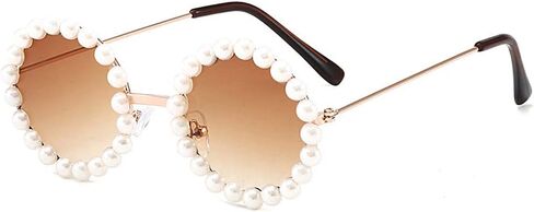 Naimo Toddler Kids Girl Pearl Round Anti-UV Sunglasses for Party Photography Outdoor Beach in Saudi Arabia
