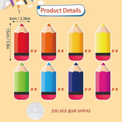64 PCS Pencils Cutouts for Classroom Decoration, Colorful Crayon Pencil Paper Cut-Outs Student Nameplates Name Tag Cutouts for Back to School Desk Classroom Bulletin Board Party Decor in Saudi Arabia