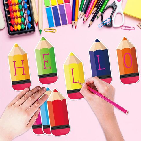 64 PCS Pencils Cutouts for Classroom Decoration, Colorful Crayon Pencil Paper Cut-Outs Student Nameplates Name Tag Cutouts for Back to School Desk Classroom Bulletin Board Party Decor in Saudi Arabia