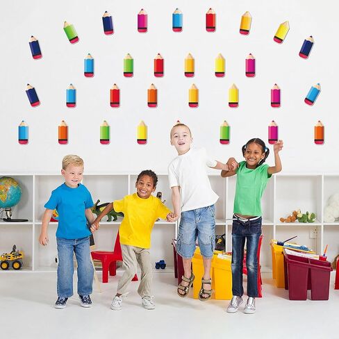 64 PCS Pencils Cutouts for Classroom Decoration, Colorful Crayon Pencil Paper Cut-Outs Student Nameplates Name Tag Cutouts for Back to School Desk Classroom Bulletin Board Party Decor in Saudi Arabia