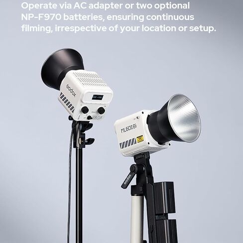 مجموعة Godox ML60II Bi - ضوء تصوير LED خفيف الوزن مع التحكم في تطبيق Godox Light، وسطوع 22500Lux، وخيارات طاقة متعددة، وبطاريات NP-F970 المزدوجة المدمجة لسهولة الحمل القصوى in Saudi Arabia