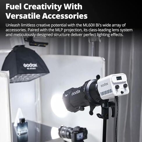 مجموعة Godox ML60II Bi - ضوء تصوير LED خفيف الوزن مع التحكم في تطبيق Godox Light، وسطوع 22500Lux، وخيارات طاقة متعددة، وبطاريات NP-F970 المزدوجة المدمجة لسهولة الحمل القصوى in Saudi Arabia