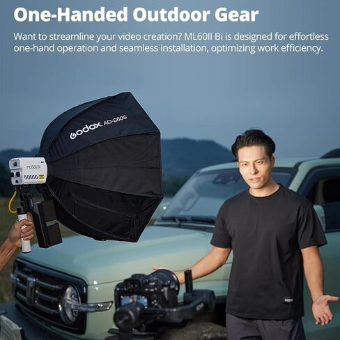 Godox ML60II Bi Kit - Lightweight LED Photography Light with Godox Light App Control, 22500Lux Brightness, Multiple Power Options, and Built-in Dual NP-F970 Batteries for Ultimate Portability in Saudi Arabia