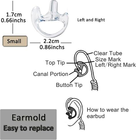 HYS Soft Flexible Open Ear Insert Ear Buds Small Earmold for Walkie Talkie Air Acoustic Earpiece Headset, 3pair Clear Left and Right Earmold in Saudi Arabia
