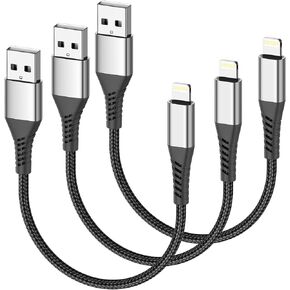 2FT Short iPhone Charger Cord 3 Pack, 2 Foot USB A to Lightning Cable Braided, MFi Certified 2 FT iPhone Cable Fast Charging for iPhone 14 13 12 11 Pro Max iPad AirPods, Short Lightning Cord for Car in Kuwait