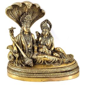 White Whale Lord Vishnu with Lakshmi Rest Upon Shesha Naag Brass Statue Religious Strength Sculpture Idol