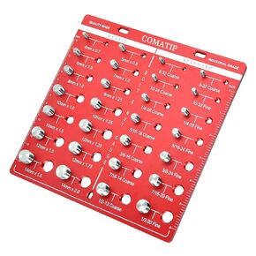 Nut and Bolt Thread Checker, Bolt Identifier Board, COMATIP Bolt and Nut Identifier Gauge, Screw Bolt Size and Thread Gauge, Thread Checker with 14 Standard and 14 Metric Ruler(Red)