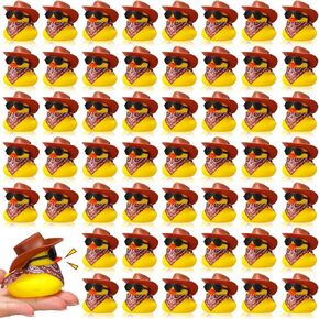 48 Pcs Cowboy Rubber Duck Mini Yellow Duckies Tiny Ducks Bathtub Toys with Cowboy Hat Paisley Bandana Sunglasses for Summer Baby Shower Birthday Gift Swimming Party Favor(Brown)