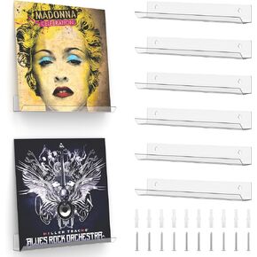 MyLifeUNIT Vinyl Record Wall Mount, 12 Inch Black Acrylic Record Shelf, 6 Pack Vinyl Record Wall Display Holder for Daily LP Listening