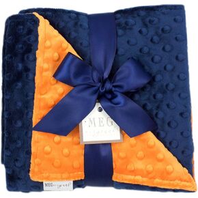 Minky Dot Baby Boy Blanket, Navy Blue & Orange