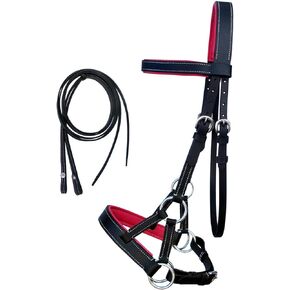 CHALLENGER Horse Western Leather Padded Bitless Sidepull Bridle Reins 77RS33