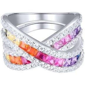 Women's Colorful Cubic Zirconia Ring in Sterling Silver Jewelry For Women, Promise Rings For Her, Rings For Women