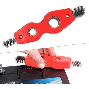 1 PC Four-in-one Car Starter Terminal Cleaner Replacement, Metal Vehicle Pile Head Brush Tool, Universal Automotive Tube Cleaning Brush Accessories for Marine Car Truck SUV RV (Red)
