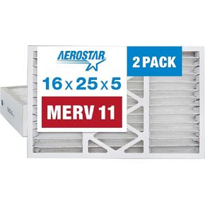 Aerostar 16x25x5 MERV 11 Pleated Replacement Air Filter for Honeywell FC100A1029, AC Furnace Air Filter, 2 Pack (Actual Size: 15 7/8" x 24 3/4" x 4 3/8")