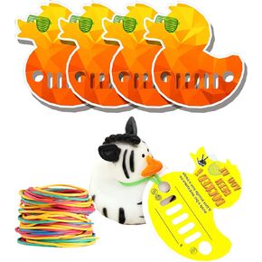 Duck Tags, Duck Duck Tags, Ducking Game Card, 35 Pack, 2.7 x 2.7" Business Card Size, with Hole and Rubber Bands - Duck Shape Design